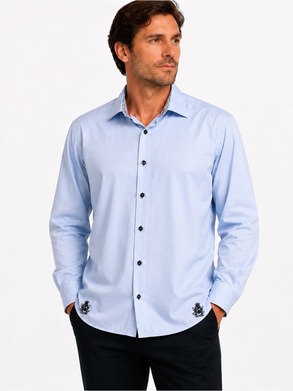 COOGI Classic Men’s Light Blue Button Down Shirt Contrast Trim Embroidered XL